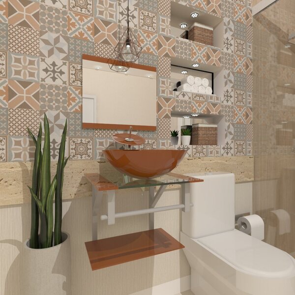 Gabinete De Vidro 45cm Ac Com Cuba Redonda - Dourado Real