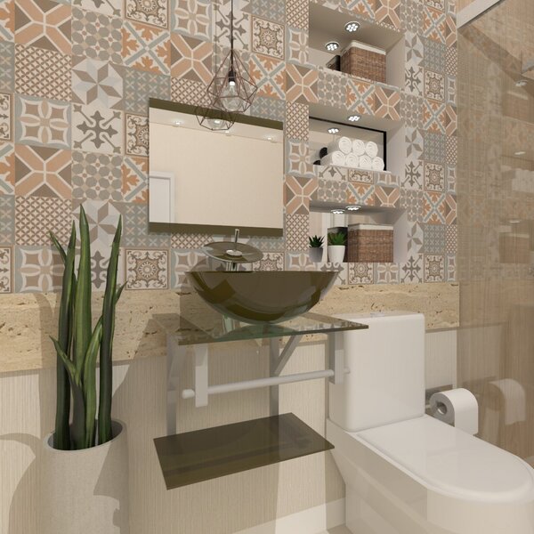 Gabinete De Vidro 45cm Ac Com Cuba Redonda - Ouro Envelhecido