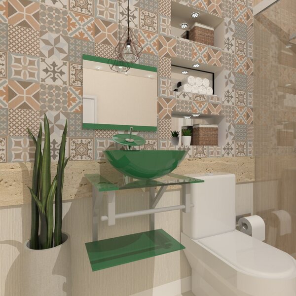 Gabinete De Vidro 45cm Ac Com Cuba Redonda - Verde