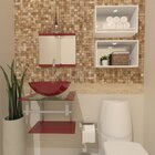 Gabinete De Vidro 45cm Ac Com Cuba Redonda - Vermelho Cereja