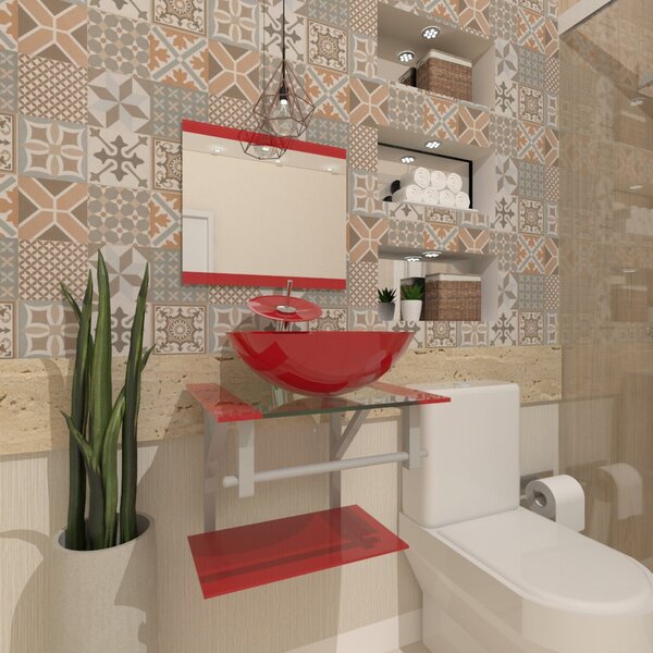 Gabinete De Vidro 45cm Ac Com Cuba Redonda - Vermelho Ferrari