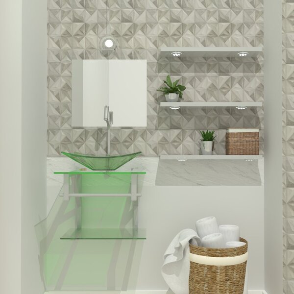 Gabinete De Vidro 45cm Ac Com Cuba Retangular - Incolor