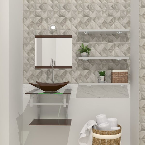 Gabinete De Vidro 45cm Ac Com Cuba Retangular - Marrom