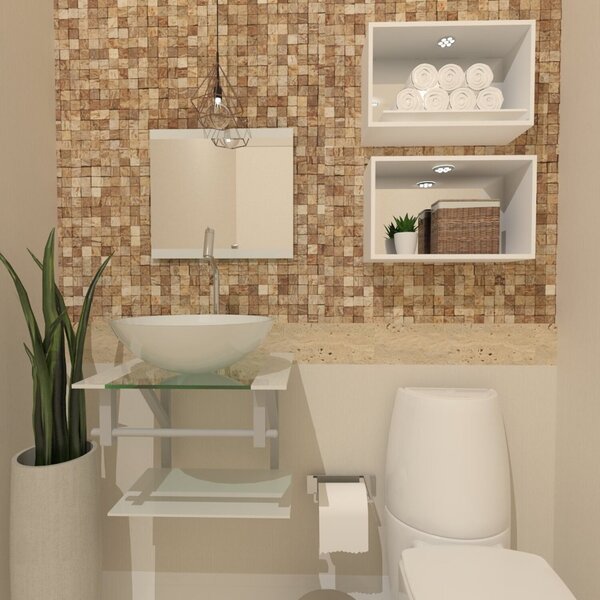 Gabinete De Vidro 45cm Com Cuba Redonda Branco