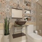 Gabinete De Vidro 45cm Com Cuba Redonda Marrom