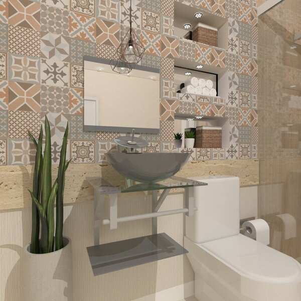 Gabinete De Vidro 45cm Com Cuba Redonda Prata