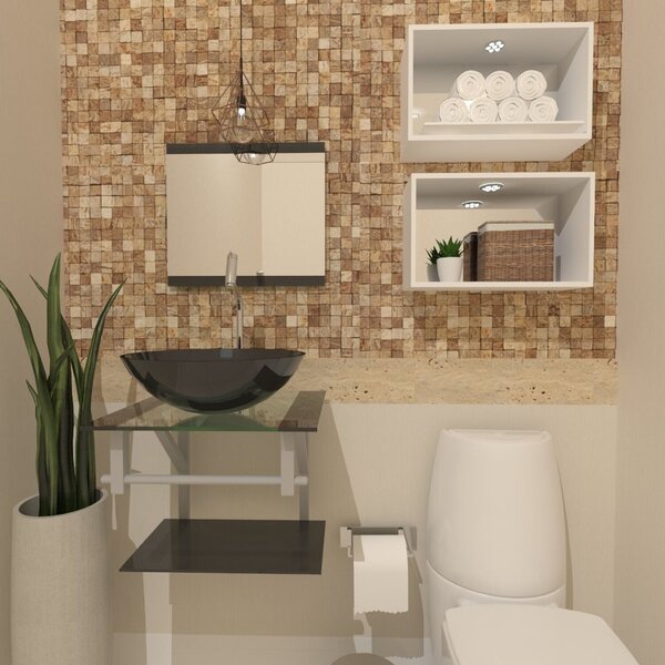 Gabinete De Vidro 45cm Com Cuba Redonda Preto