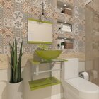 Gabinete De Vidro 45cm Com Cuba Redonda Verde Oliva