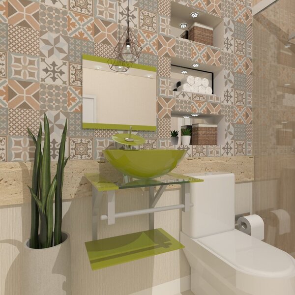 Gabinete De Vidro 45cm Com Cuba Redonda Verde Oliva