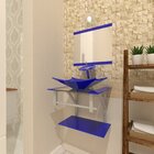 Gabinete De Vidro 45cm Com Cuba Retangular Azul Escuro