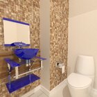 Gabinete De Vidro 45cm Iq Inox Com Cuba Redonda - Azul Escuro