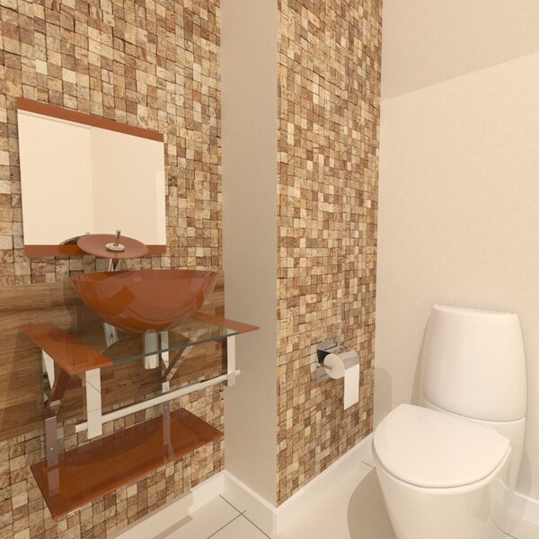 Gabinete De Vidro 45cm Iq Inox Com Cuba Redonda - Dourado Real