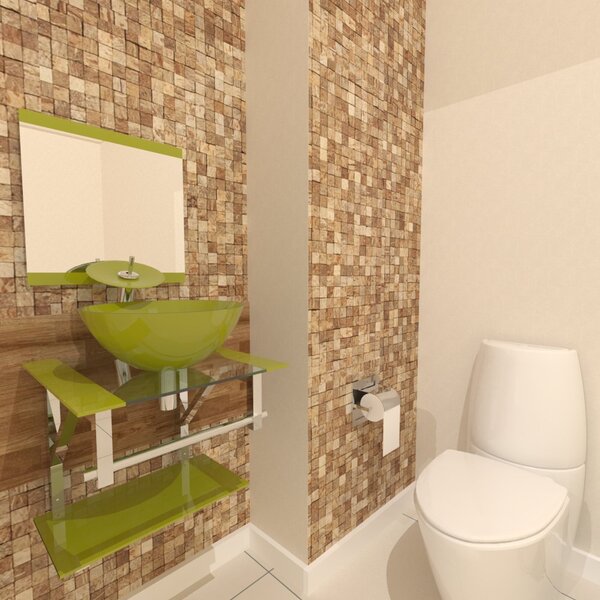 Gabinete De Vidro 45cm Iq Inox Com Cuba Redonda - Verde Oliva