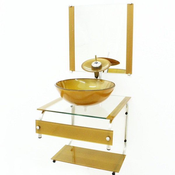Gabinete De Vidro 45cm It Inox Com Cuba Redonda - Dourado Real