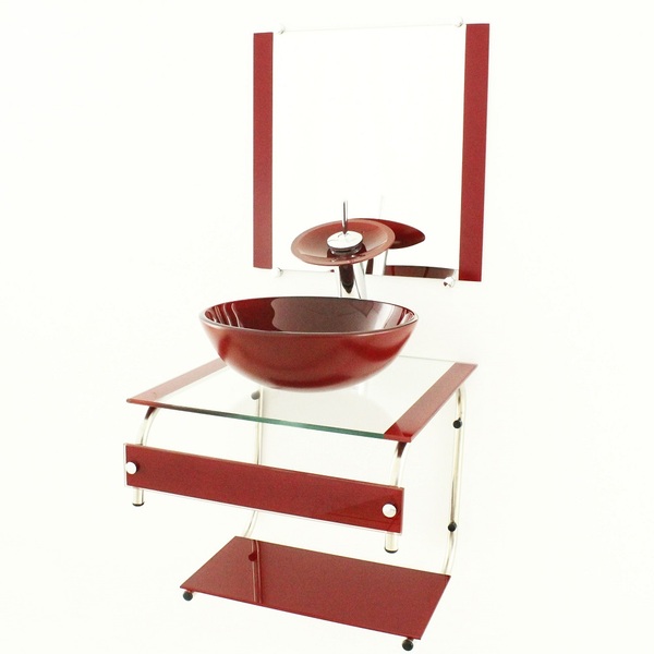 Gabinete De Vidro 45cm It Inox Com Cuba Redonda - Vermelho Ce