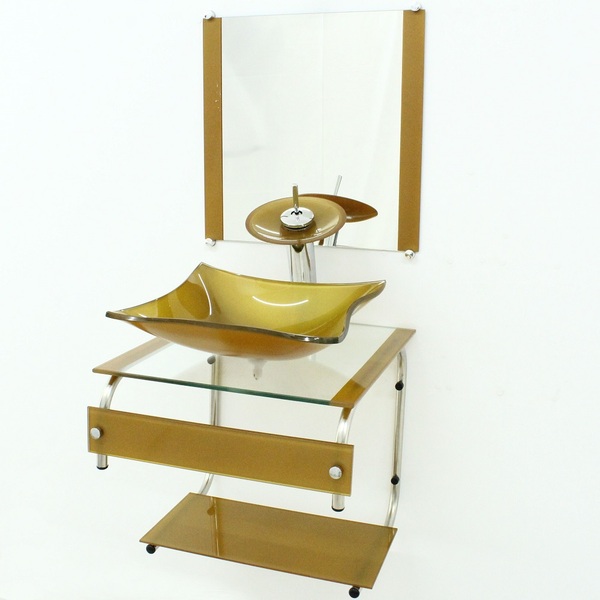 Gabinete De Vidro 45cm It Inox Com Cuba Retangular - Dourado