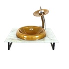 Gabinete De Vidro 50cm Com Bancada Marmorizada Branco Dourado