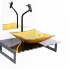 Gabinete De Vidro 50cm Com Cuba Quadrada - Mármore  Preto Dou