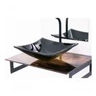 Gabinete De Vidro 50cm Madeira Rustica + Torneira Metal Preta