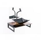 Gabinete De Vidro 50cm Madeira Rustica + Torneira Metal Preta