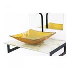 Gabinete De Vidro 50cm Mármore Branco Dourado + Torneira Meta