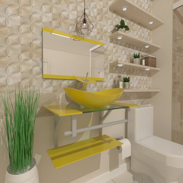 Gabinete De Vidro 60cm Ac Com Cuba Oval - Amarelo