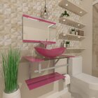 Gabinete De Vidro 60cm Ac Com Cuba Oval - Rosa