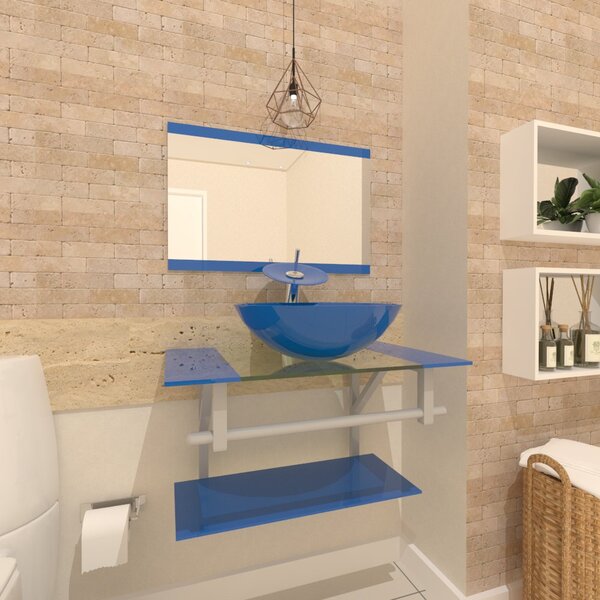 Gabinete De Vidro 60cm Ac Com Cuba Redonda - Azul