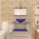 Gabinete De Vidro 60cm Ac Com Cuba Redonda - Azul Escuro