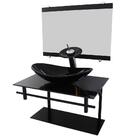 Gabinete De Vidro 60cm Ap C/cuba Oval Mármore Preto Dourado