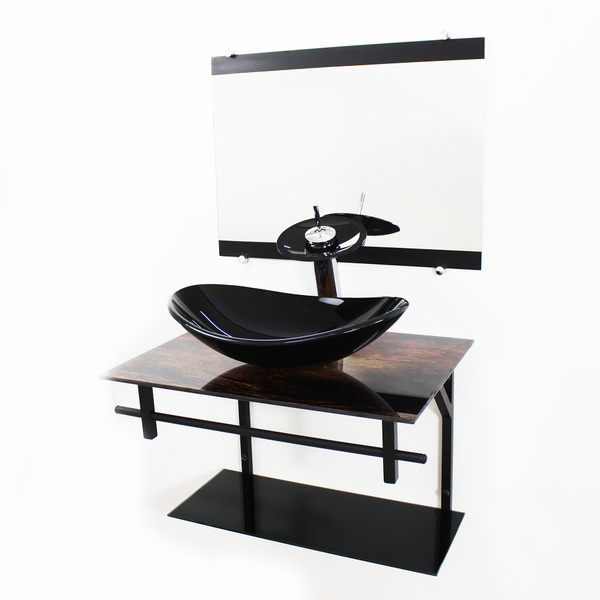 Gabinete De Vidro 60cm Ap Com Cuba Oval - Madeira Rústica