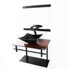 Gabinete De Vidro 60cm Ap Com Cuba Quadrada - Madeira Nogueira