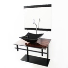 Gabinete De Vidro 60cm Ap Com Cuba Quadrada - Madeira Nogueira