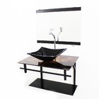 Gabinete De Vidro 60cm Ap Com Cuba Quadrada - Madeira Rústica