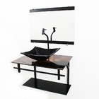 Gabinete De Vidro 60cm Ap Com Cuba Quadrada - Madeira Rústica