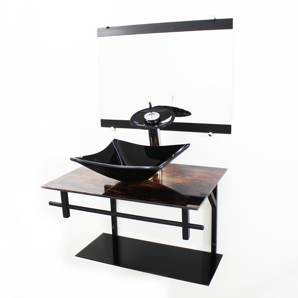 Gabinete De Vidro 60cm Ap Com Cuba Quadrada - Madeira Rústica