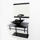 Gabinete De Vidro 60cm Ap Com Cuba Quadrada - Mármore Preto