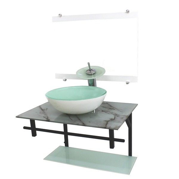 Gabinete De Vidro 60cm Ap Com Cuba Redonda -mármore Branco