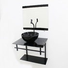 Gabinete De Vidro 60cm Ap Com Cuba Redonda - Mármore Preto