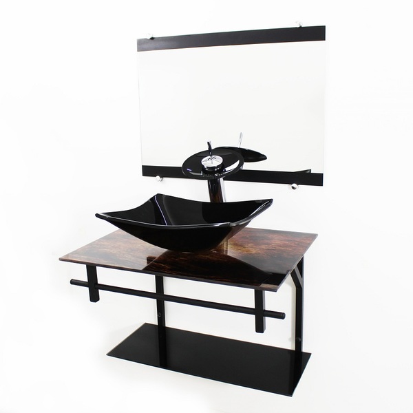 Gabinete De Vidro 60cm Ap Com Cuba Retangular - Madeira Rústi