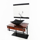 Gabinete De Vidro 60cm Apx Com Cuba Quadrada - Madeira Noguei