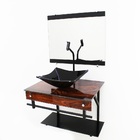 Gabinete De Vidro 60cm Apx Com Cuba Quadrada - Madeira Noguei