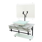 Gabinete De Vidro 60cm Apx Com Cuba Quadrada - Mármore Branco