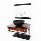 Gabinete De Vidro 60cm Apx Com Cuba Redonda - Madeira Nogueira