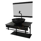 Gabinete De Vidro 60cm Apx Com Cuba Redonda Mármore Preto Dou