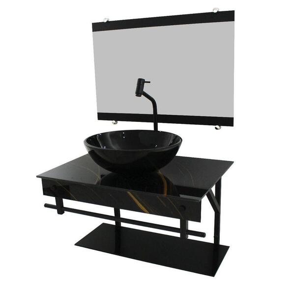 Gabinete De Vidro 60cm Apx Com Cuba Redonda Mármore Preto Dou