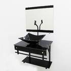 Gabinete De Vidro 60cm Apx Com Cuba Retangular Mármore Preto