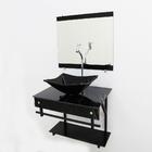 Gabinete De Vidro 60cm Apx Com Cuba Retangular Mármore Preto