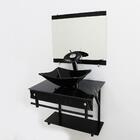 Gabinete De Vidro 60cm Apx Com Cuba Retangular Mármore Preto