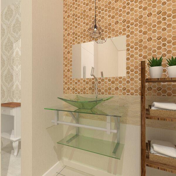 Gabinete De Vidro 60cm Com Cuba Retangular Incolor